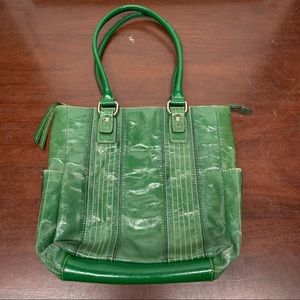 peck and peck green leather purse shoulder bag zip closure